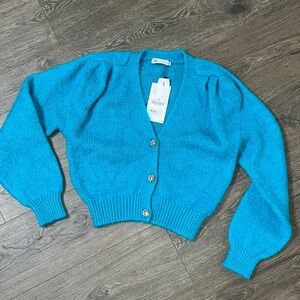 *NWT* Zara Jewel Button Knit Cardigan - duck blue